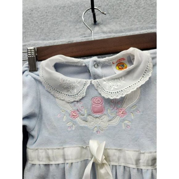 VTG Winnie The Pooh Infant Girls Blue Velour Onesie 24M With Embroidered Floral - Picture 5 of 8
